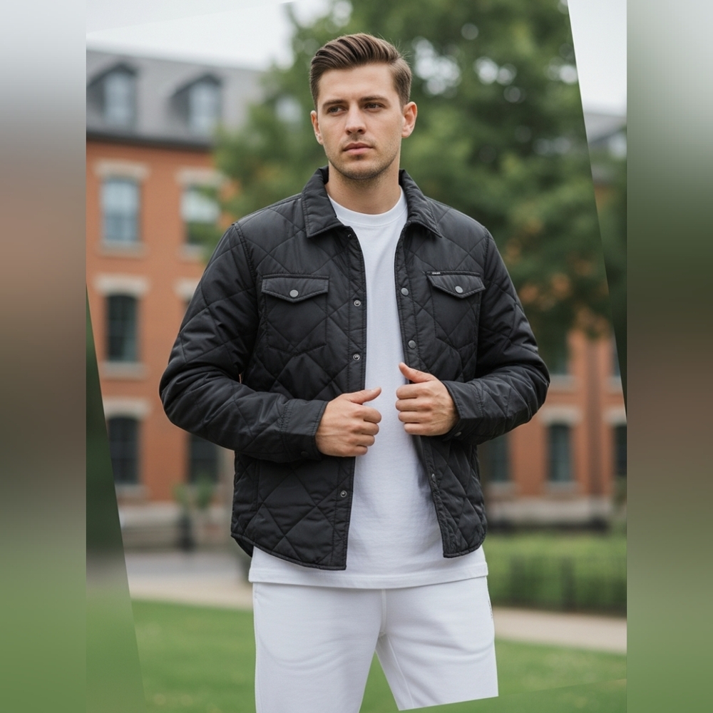 RVCA Men's Black Light Puffer Jacket Shirt.